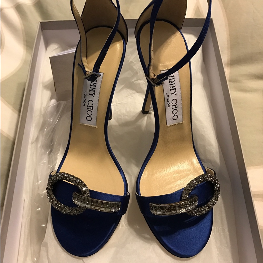 Jimmy Choo Blue Tamsyn Crystal-buckle Sandals